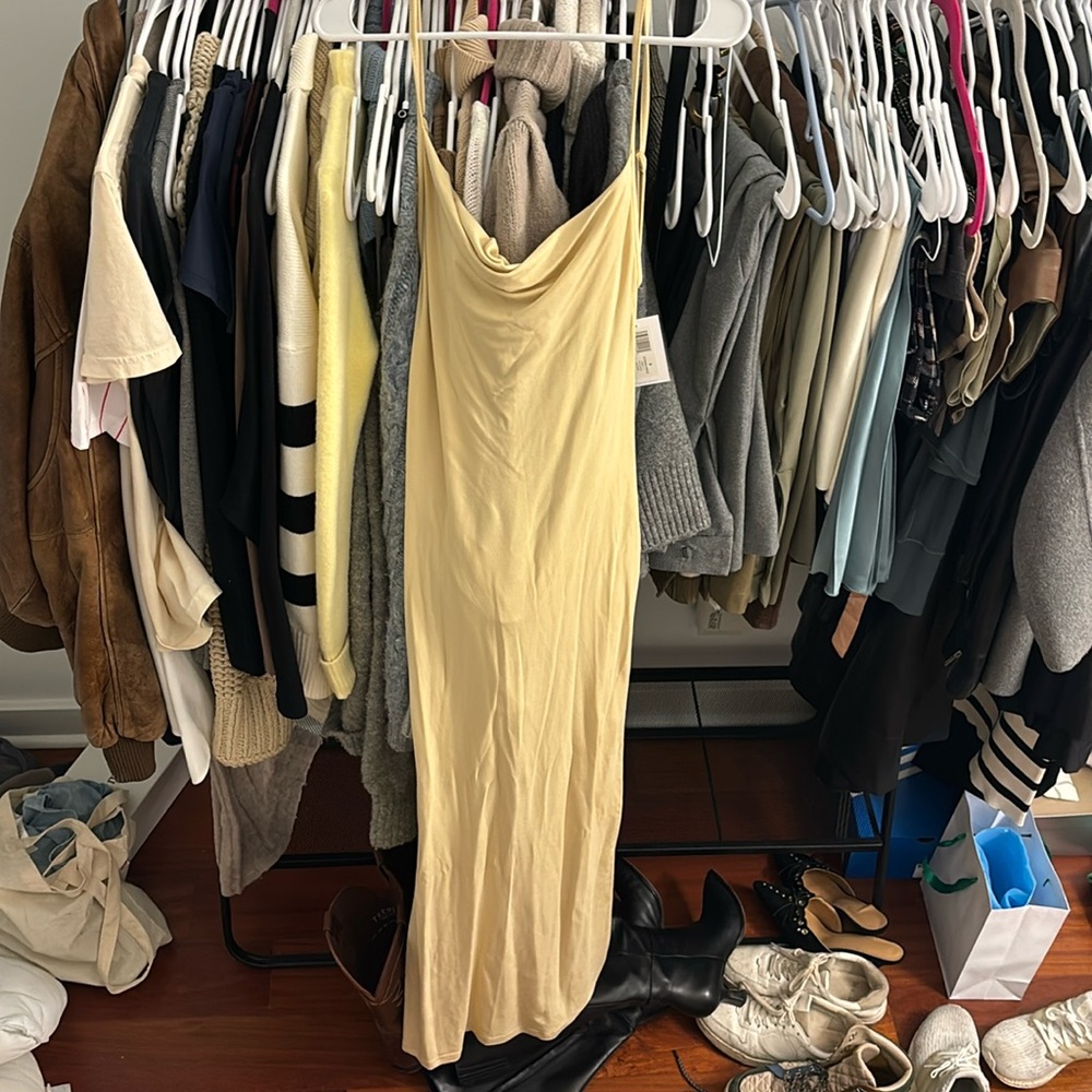 Weworewhat tan maxi dress low back
